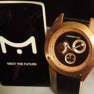Morphic M46 Series Leather-Band Men's Watch - Black/Rose Gold